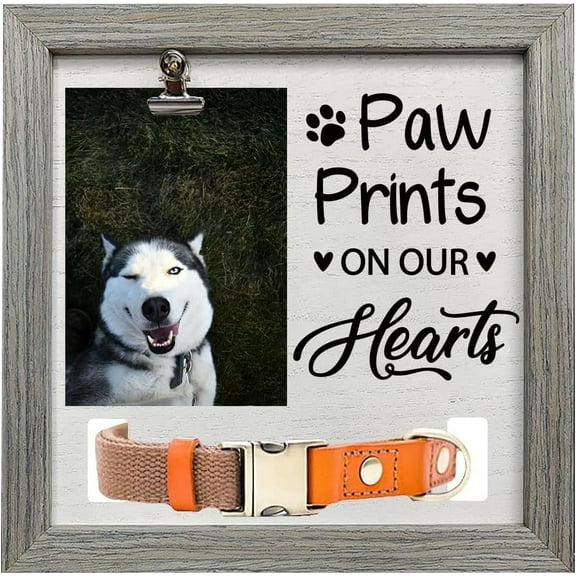 1pc MDF Pet Photo Frames for Tabletop Display with Word Gray Paw Print Photo Frame Square 230x230mm