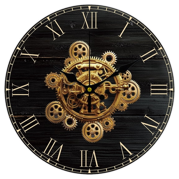 1pc MDF Printed Wall Clock for Home Living Room Bedroom Decoration Flat Round Gear 300mm