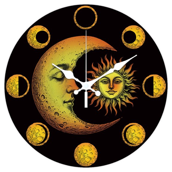 1pc MDF Printed Wall Clock for Home Living Room Bedroom Decoration Flat Round Moon 300mm