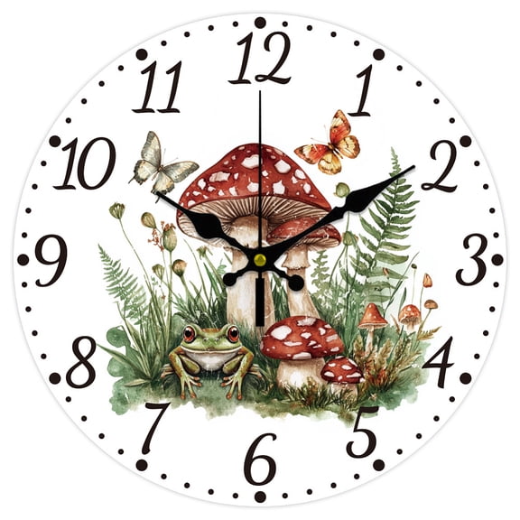 1pc MDF Printed Wall Clock for Home Living Room Bedroom Decoration Flat Round Mushroom 300mm