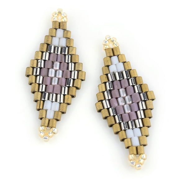 1pc MIYUKI & TOHO Japanese Seed Beads Handmade Links Rhombus Loom Pattern Medium Purple 31~32.5x13~13.5x1.5~2mm Hole: 1mm