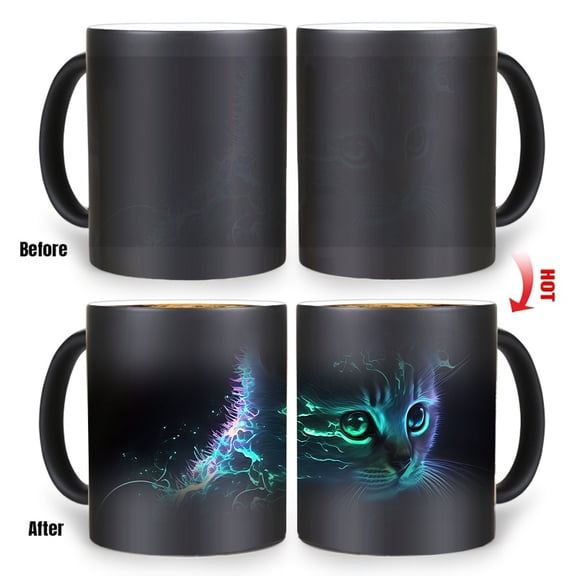 1pc Magic Color-Changing Neon Glow Cat Mug - Heat-Sensitive Coffee Cup with Light-Up Magic Transformation, 11oz Ceramic Magic Mug for Hot/Cold Drinks, Revealing Neon Glow for & s, Party Supplies,