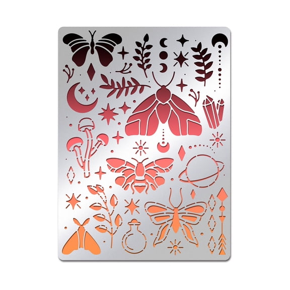 1pc Magical Moths Stencil Butterfly Mushroom Leaf Templates Stencil for Engraving Wood and Patterns Lettering Stainless Steel Journal Stencils 5.5x7.5"
