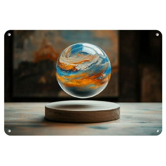 1pc Magnetic Levitating Earth & Cat Wall Art – Sleek Aluminum Design, No Power Needed, Vibrant Swirling Patterns on Earth, Perfect for Home and Office Decor, Magnetic Decor, 2D, Perfect for Room Decor