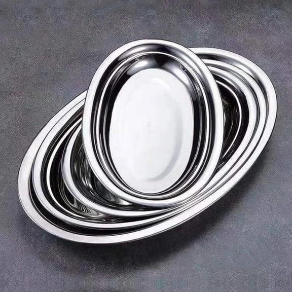 1pc Main Dish Oval Plate Deepened Thickened Restaurant Steamed Fish Plate Seafood Grilled Skewers Barbecue Plate Stainless Steel
