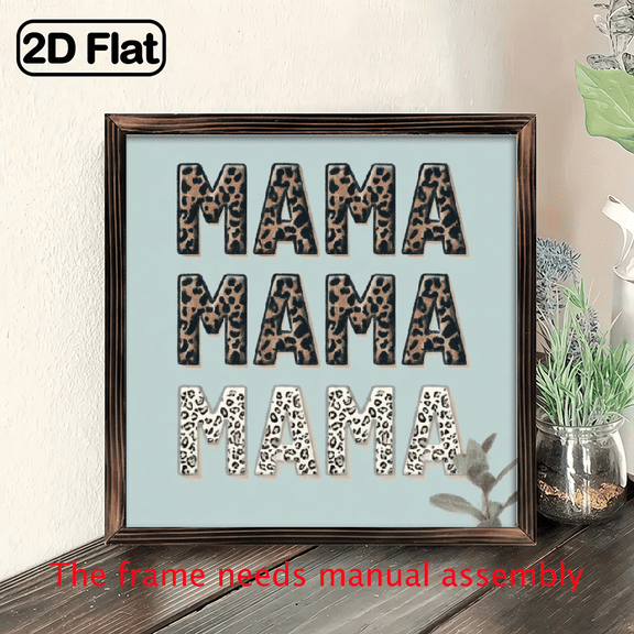 1pc Mama Leopard Print Wall Decor - Rustic Farmhouse MAMA Sign with Wood Frame, 8x8 Inch Black White Lettering, Golden-Toned Leopard - Wood Plaque for, Living Room, Mother's Day Gift
