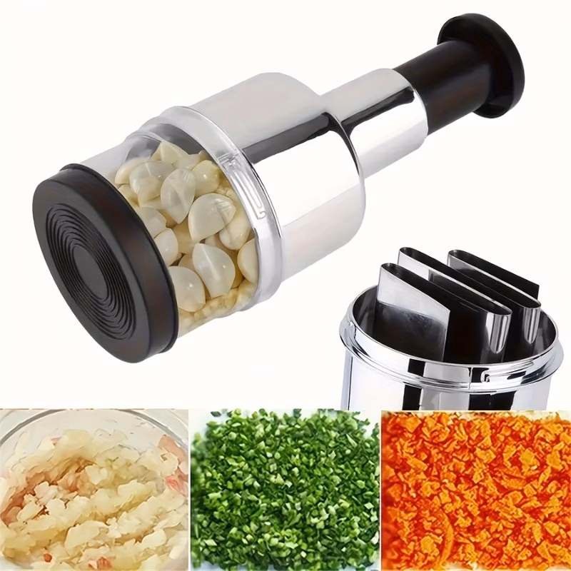 1pc Manual Garlic Press and Food Chopper Handheld Vegetable Onion Chopper Mini Grinder Kitchen Tool Metal Construction No Electricity Required
