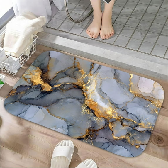 1pc Marble with Gold Veins Absorbent Non-Slip Bathroom Thickened Flannel Rug Decor,Soft,Quick Drying,Suitable For Indoor/outdoor Use,Bathrooms,Bedrooms,Kitchens,Terrace,Laundry Rooms,16"x24"