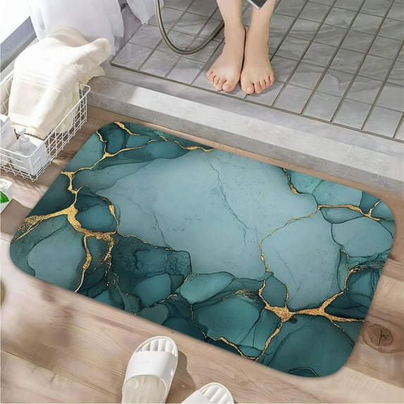 1pc Marble with Gold Veins Absorbent Non-Slip Bathroom Thickened Flannel Rug Decor,Soft,Quick Drying,Suitable For Indoor/outdoor Use,Bathrooms,Bedrooms,Kitchens,Terrace,Laundry Rooms,16"x24"