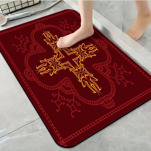 1pc Maroon Ornamental Bathroom Rug Bathroom Decor and Accessories- Durable,Anti Slip,And Quick Drying,Suitable For Indoor/outdoor Use - Perfect For Bathrooms,Bedrooms,Kitchens