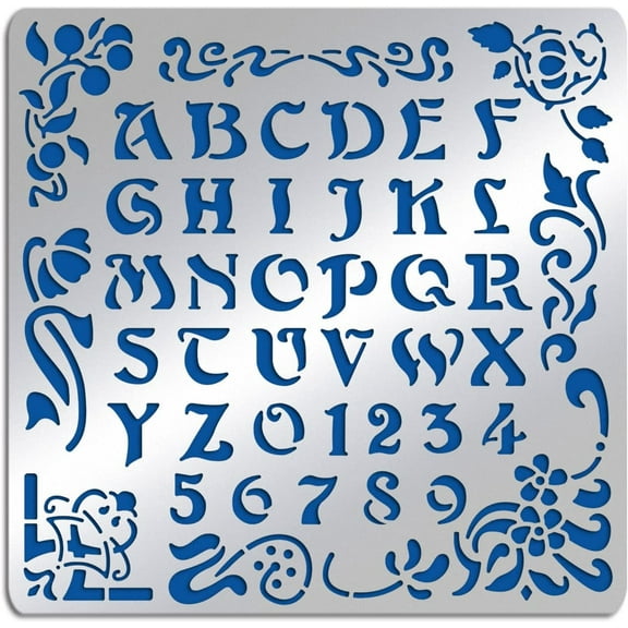 1pc Matte Artistic Metal Letters Stencils A to Z Alphabet & Number & Flower Vine Stencil Template for Painting Wood Burning Engraving Scrapbooking 15.6x15.6cm