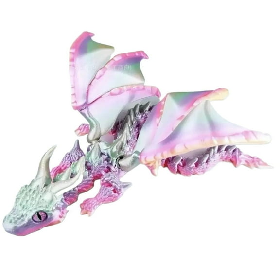 1pc Matte Rainbow Size: 31*20*5cm 3D Printed Large Two-Horned Flying Dragon With Jointed Articulated Gradient Dragon Model Ornament