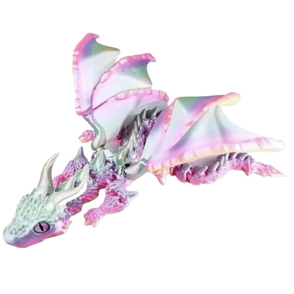 1pc Matte Rainbow Size: 40*25*10cm 3D Printed Large Two-Horned Flying Dragon With Jointed Articulated Gradient Dragon Model Ornament