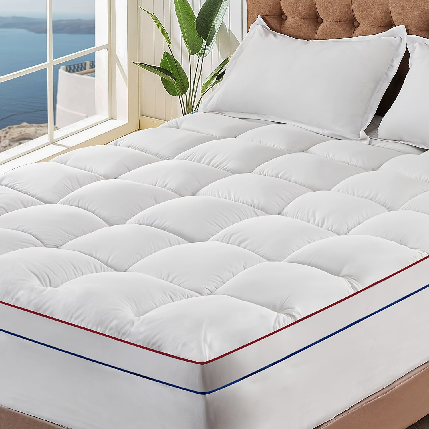 1pc Mattress Topper, Extra Thick Breathable Quilted Fitted Mattress Pad ...