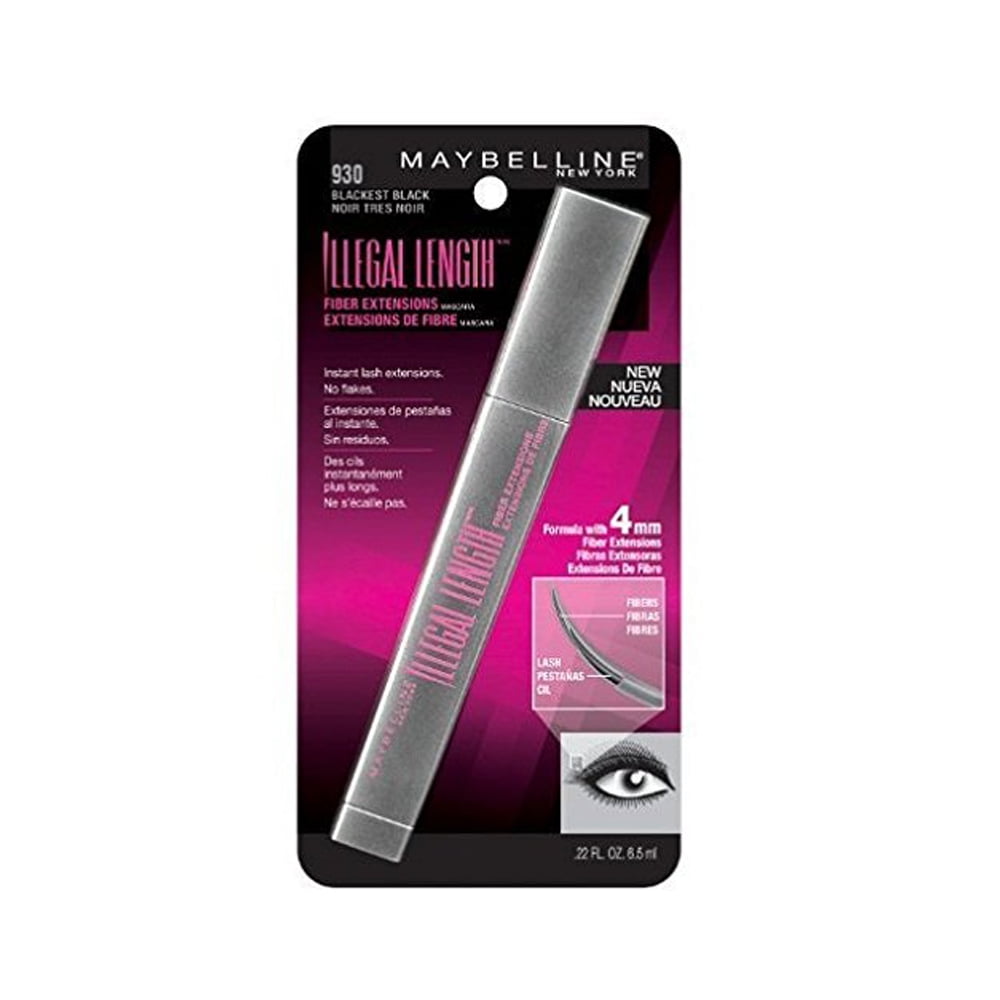 1pc Maybelline Illegal Length Fiber Extensions Mascara BLKest BLK 0.22oz 930
