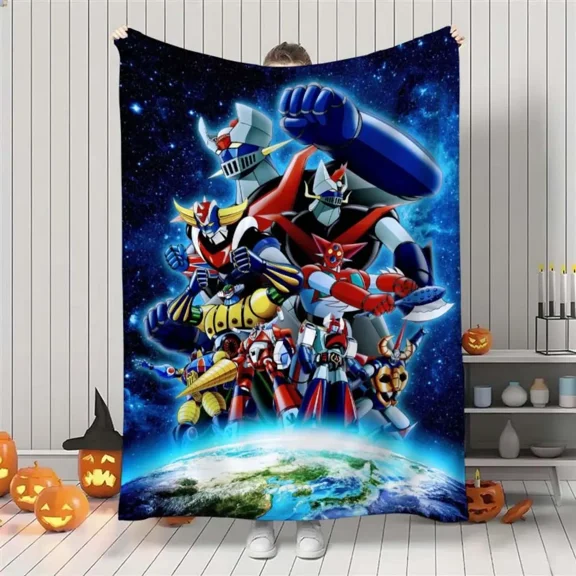 1pc Mazinger Robot Anime-Themed Blanket - Soft Flannel Bedspread Suitable for Home, Travel & Gifts, Iconic Mazinger Robot Print, Lightweight Comfortable Bed Cover for &