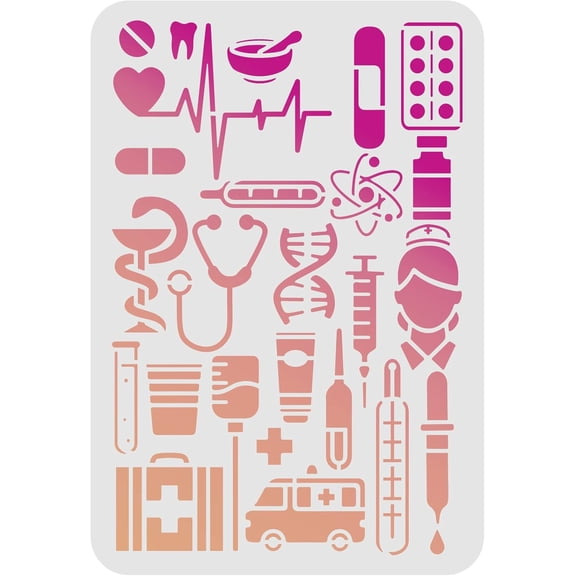 1pc Medical Symbols Stencils 11.6x8.3 inch International Nurses Day Decoration Stencils Nurse's Day Drawing Stencil for Painting on Wood Floor Wall
