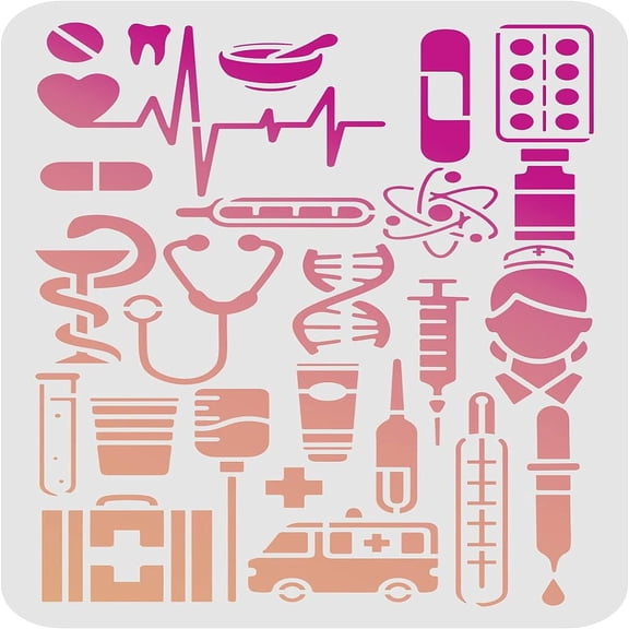 1pc Medical Symbols Stencils 29.7x21cm International Nurses Day Decoration Stencils Nurse's Day Drawing Stencil for Painting on Wood Floor Wall Fabric Plastic