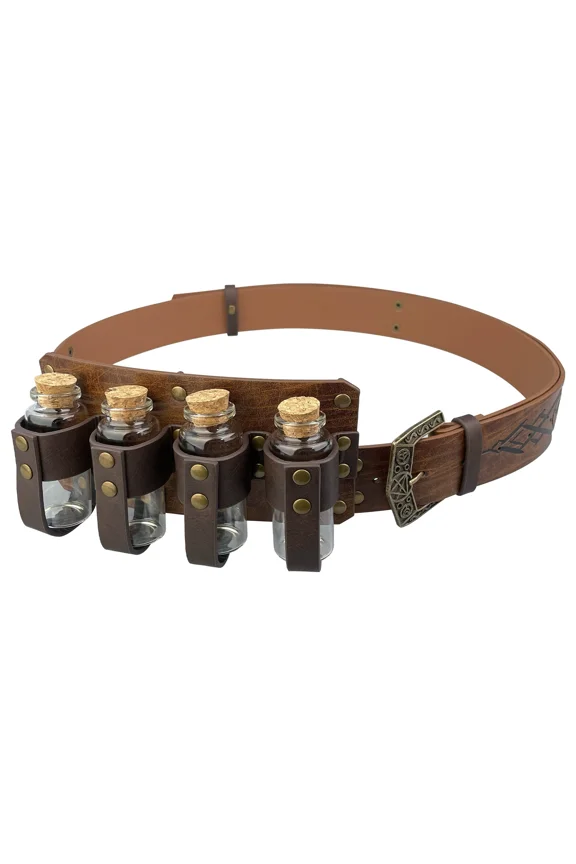 1pc Medieval Alchemy Four Bottles Belt Nordic Viking Style Vintage Fantasy Embossed Wizard Belt