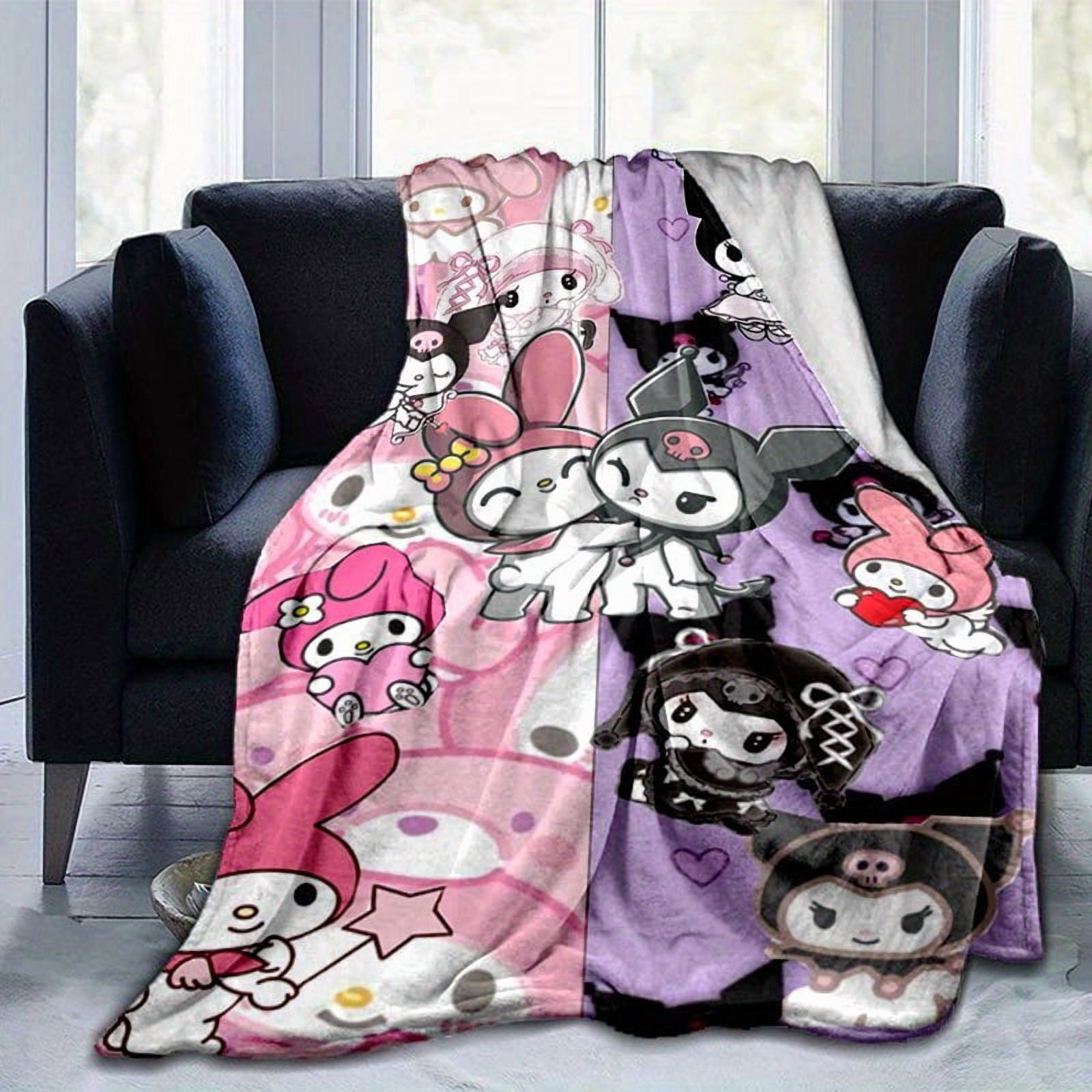 1pc My Melody &amp; Kuromi Throw Blanket - Kawaii Pastel Goth Retro Cartoon ...