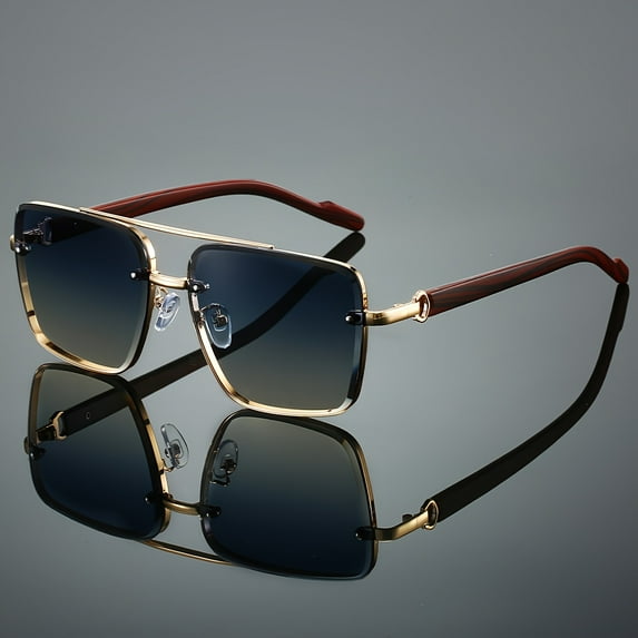 1pc Men New Square Fashion Glasses Advanced Sense Unique Double Beam Design Retro Imitation Wood Grain Eyeglasses Legs Simple Light Luxury Style Women Glasses
