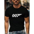 thumbnail image 1 of 1pc Men'S 007 Print T-Shirt - Casual Crew Neck Short Sleeve Tee, Polyester Knit Fabric with Slight Stretch, Regular Fit Alphabet Pattern Pullover for Summer, 1 of 10