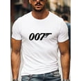 thumbnail image 1 of 1pc Men'S 007 Print T-Shirt - Casual Crew Neck Short Sleeve Tee, Polyester Knit Fabric with Slight Stretch, Regular Fit Alphabet Pattern Pullover for Summer, 1 of 10