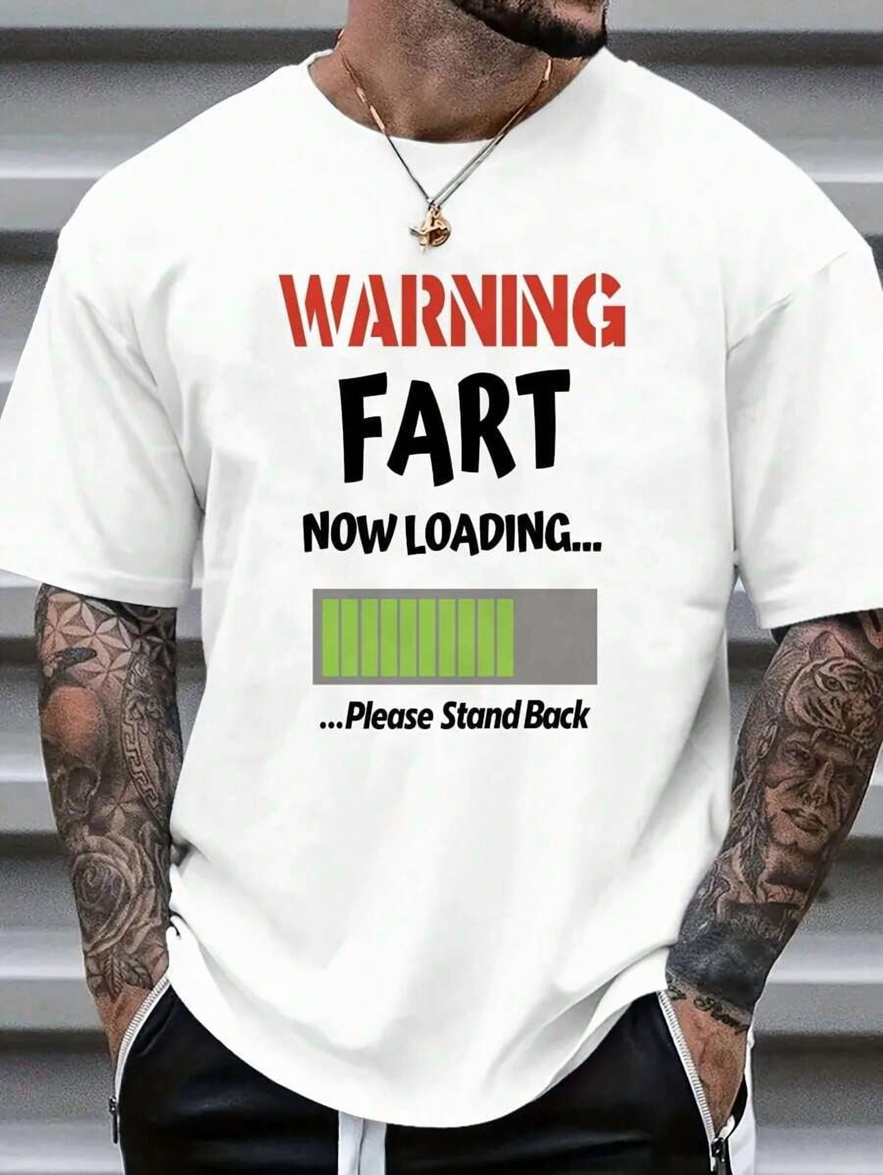 1pc Men'S Casual Crew Neck T-Shirt With WARNING FART Graphic Print ...