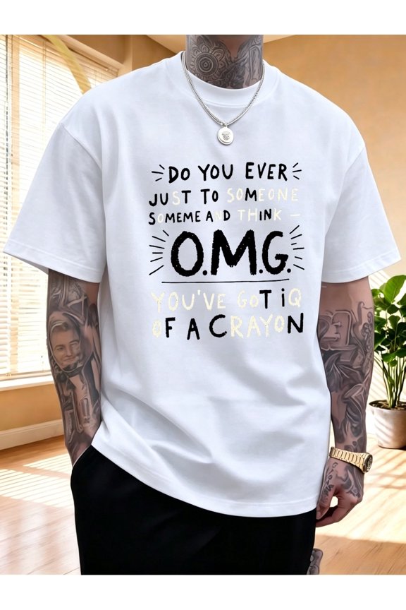1pc Men S Graphic T-Shirt Funny Sarcastic OMG You Ve Got IQ of a Crayon Print Short Sleeve Crew Neck