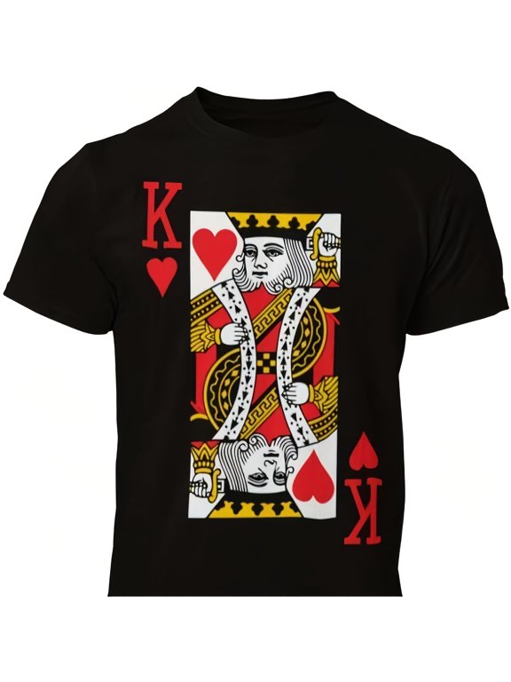 1pc Men'S King Of Hearts Playing Card Graphic T-Shirt Fabric Crew Neck Short Sleeve Regular Fit Vintage Style All-Season Casual Wear 180gsm Machine Washable