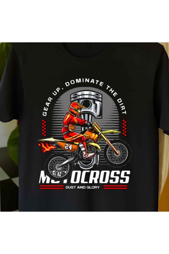 1pc Men'S Motocross Dirt Racing Graphic Thirt - 180gsm Heavyweight 100%, Black Motorcycle & Motocross Design with Motocross Rider Action Print, Breathable Round Neck Short Sleeve Casual Tee for Moto