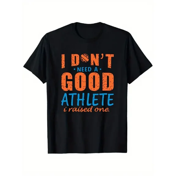 1pc Men'S & Women'S Black Motivational Athletic T-Shirt - "I Don't Need to Be a Good Athlete I Already Am One" Bold Blue & Orange Lettering, Light Beige-Friendly Comfort