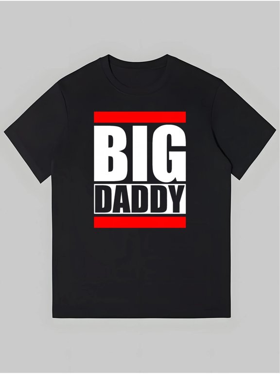 1pc Men's Big Daddy Print Cotton Black With White And Red Letter Graphic Gift T-Shirt, Size S-5XL