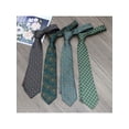 thumbnail image 1 of 1pc Men's Dark Green & Yellow Small Flower 100% Polyester Handmade Tie, Suitable For Formal And Daily Business Wear, 1 of 5
