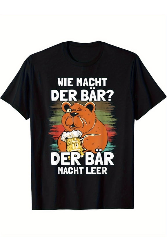 1pc Men's Funny Beer Bear & Neighbor Johnson Design T-Shirt - Vintage Casual Loose Fit Short Sleeve Tee with Beer Drinking Bear Graphic for Summer Parties, Carnivals & BBQs