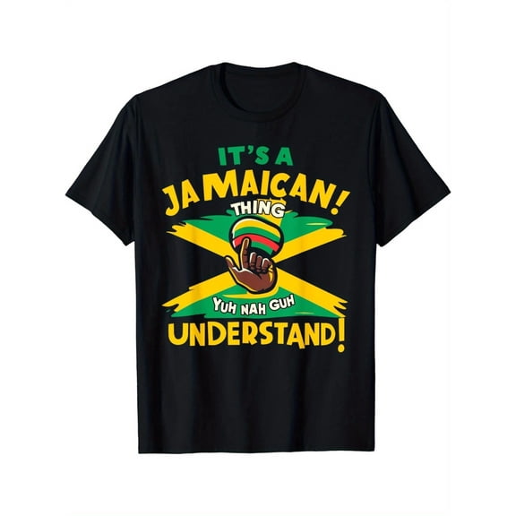 1pc Men's Jamaican Pride Cotton T-Shirt - Bold "It's a Jamaican Thing!" Graphic with Flag & Rastafarian Colors, Breathable Round Neck Short Sleeve Tee for Summer Casual Wear, Comfortable Fit Shirt
