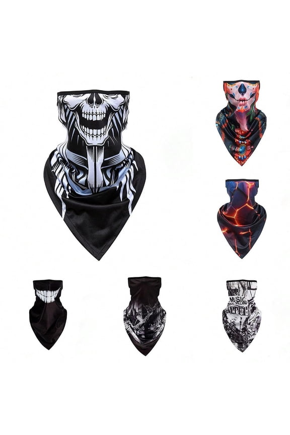1pc Men's Summer Cycling Bike Sun Protection Ear-Loop Face Mask, Breathable Neck Gaiter For Outdoor Sports Skull Skeleton Halloween