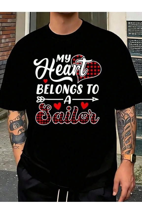 1pc Men's T-Shirt My Heart Belongs To A Sailor Funny Valentine's Day