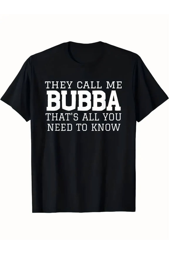 1pc Men's & Women's Plus Size "They Call Me Bubba" Bubba J Graphic T-Shirt - Heavyweight 225g Pure Cotton Short Sleeve Tee, Black with White Print, Casual Summer