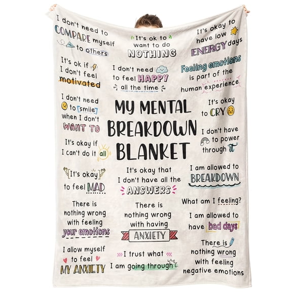 1pc My Mental Breakdown Blanket – Emotional Anxiety Support Relax Throw for Men & Women, Inspirational Mental Health Gift with Positive Affirmations, Flannel Material, Machine Washable