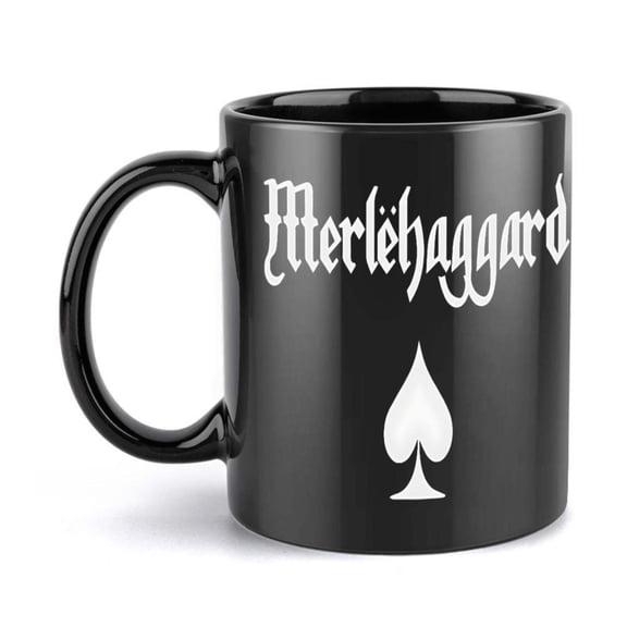 1pc Merle Haggard Gothic Lettering Spade Design Coffee Mug 11oz Ceramic Cup with Black Handle Durable Hot Cold Drinkware Birthdays Holidays Country Music Fans Country Music Fan Gea