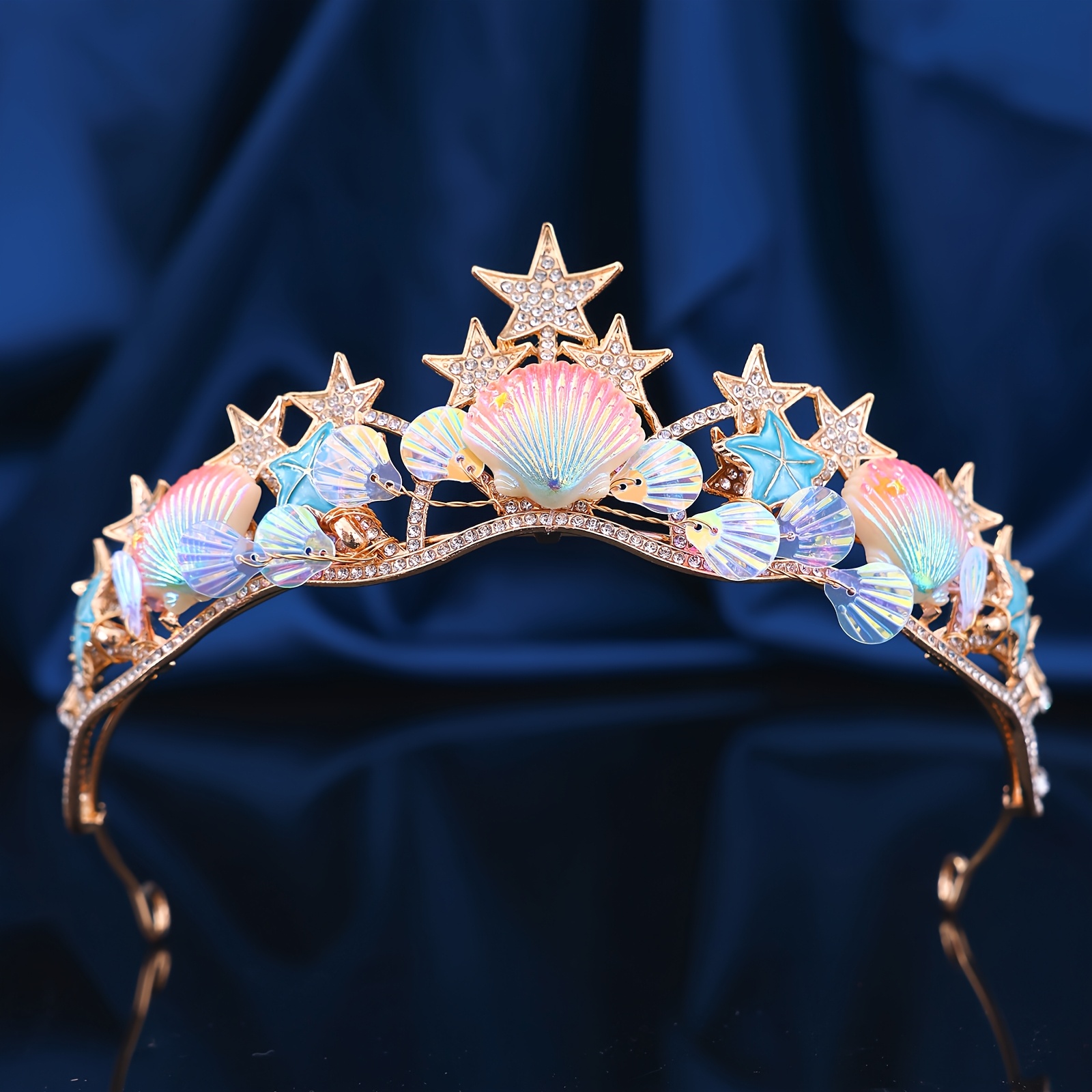 1pc Mermaid Crown with Rhinestone Starfish and Iridescent 