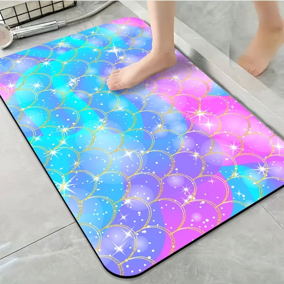 1pc Mermaid Scales Sparkle Bathroom Rug Bathroom Decor and Qccessories- Durable,Anti Slip,And Quick Drying,Suitable For Indoor/outdoor Use - Perfect For Bathrooms,Bedrooms,Kitchens