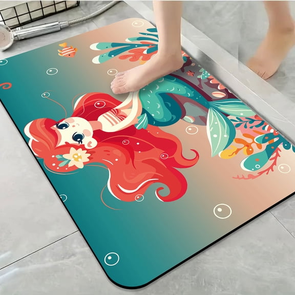 1pc Mermaid with Underwater Bathroom Rug Bathroom Decor and Accessories- Durable,Anti Slip,And Quick Drying,Suitable For Indoor/outdoor Use - Perfect For Bathrooms,Bedrooms,Kitchens
