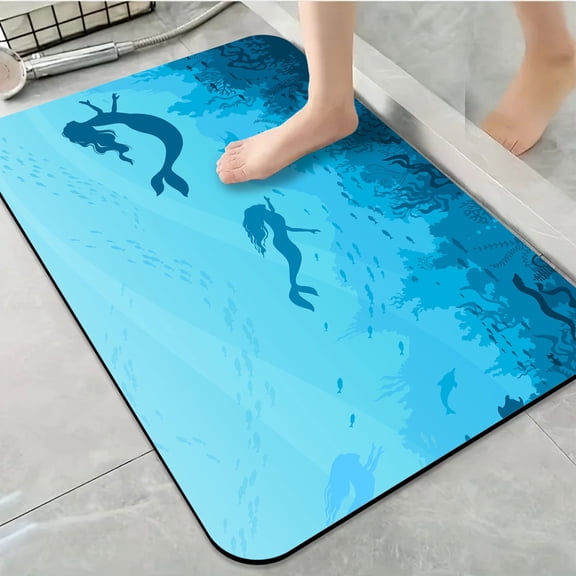 1pc Mermaids Swimming Underwater Bathroom Rug Bathroom Decor and Accessories- Durable,Anti Slip,And Quick Drying,Suitable For Indoor/outdoor Use - Perfect For Bathrooms,Bedrooms,Kitchens,Terraces