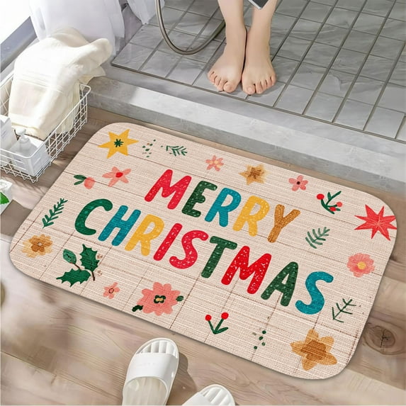 1pc Merry Christmas Absorbent Non-Slip Bathroom Thickened Flannel Rug Decor,Soft,Quick Drying,Suitable For Indoor/outdoor Use,Bathrooms,Bedrooms,Kitchens,Terrace,Laundry Rooms,16"x24"
