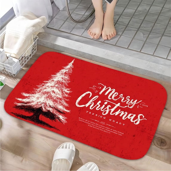 1pc Merry Christmas Poster Absorbent Non-Slip Bathroom Thickened Flannel Rug Decor,Soft,Quick Drying,Suitable For Indoor/outdoor Use,Bathrooms,Bedrooms,Kitchens,Terrace,Laundry Rooms,16"x24"
