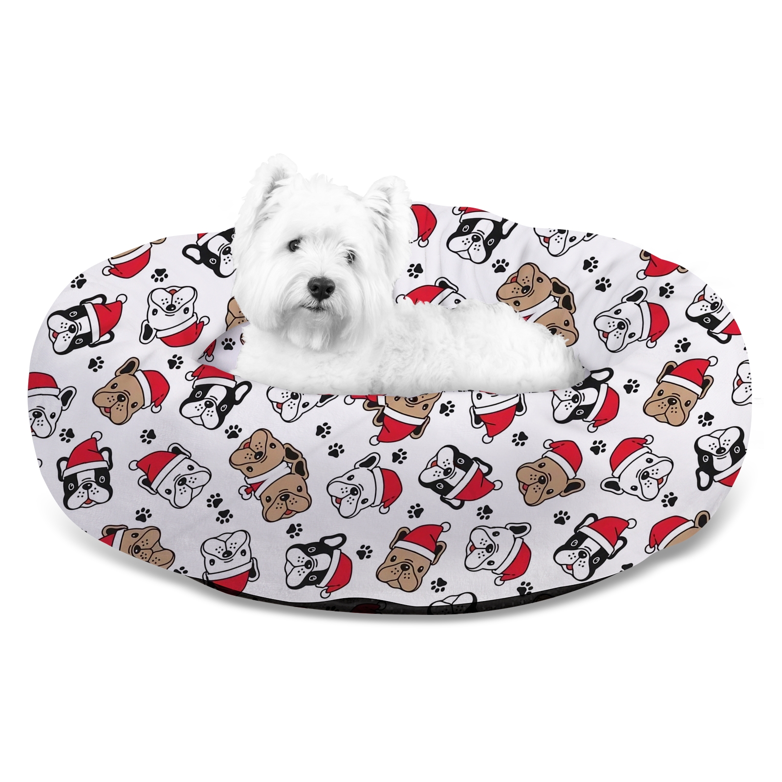 1pc, Merry Christmas Round Soft Dog Bed, Flannel Calming Donut Cuddler