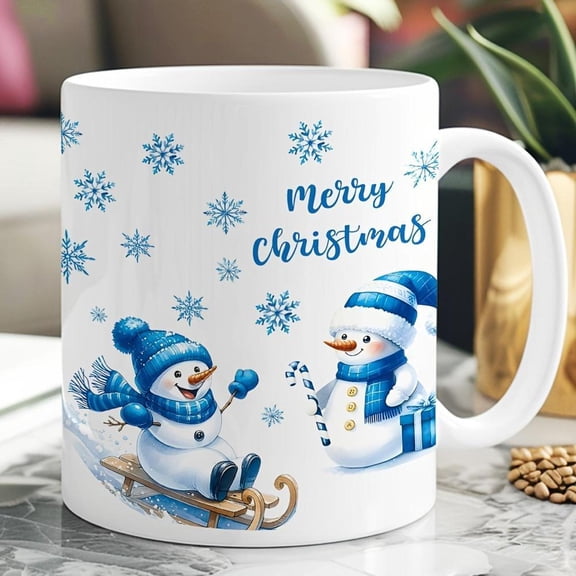 1pc Merry Christmas Snowman Coffee Mug Cute Snowmen Design with Merry Christmas Text Dishwasher Cup Hot Cocoa Cup Home Office or Holiday Gifts Christm