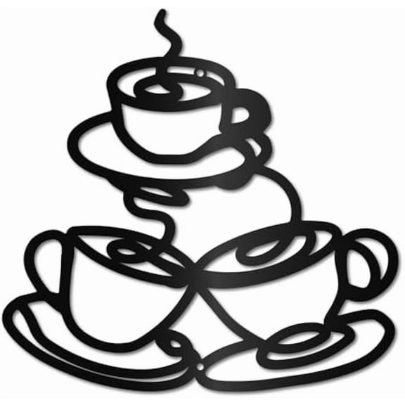 1pc Metal Coffee Signs Wall Decor Hanging Black Retro Decor Wall Sculptures Metal Coffee Cup Hanging Decorative Ornament for Bar Home Kitchen Restaurant Dining Room Cafe Gift 11.8x11.4 Inch Black